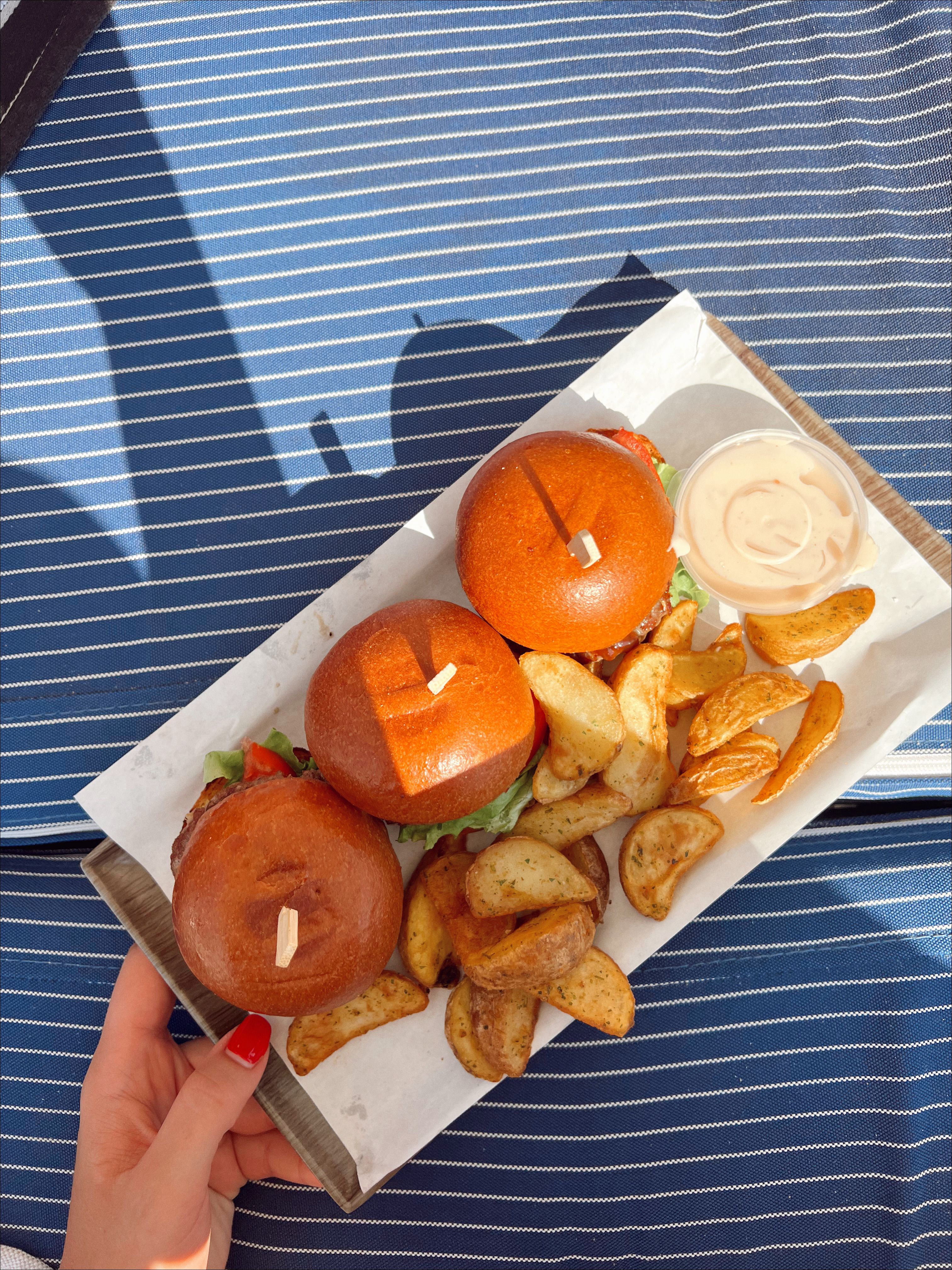 Sliders and potato wedges served on board during the cruise