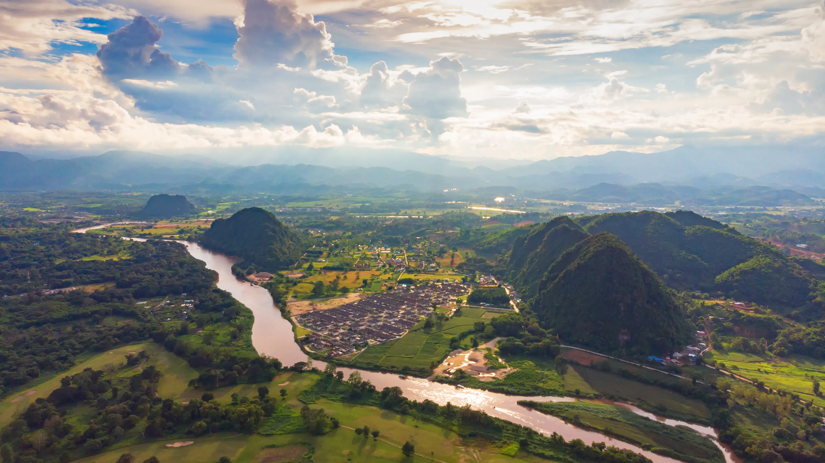 Northern Thai temple and city landscape