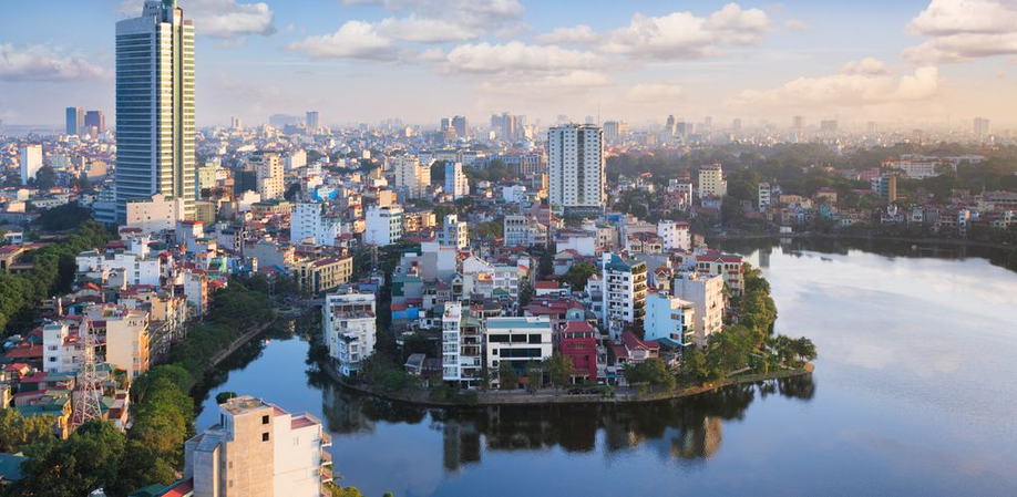 Hanoi city beside a lake