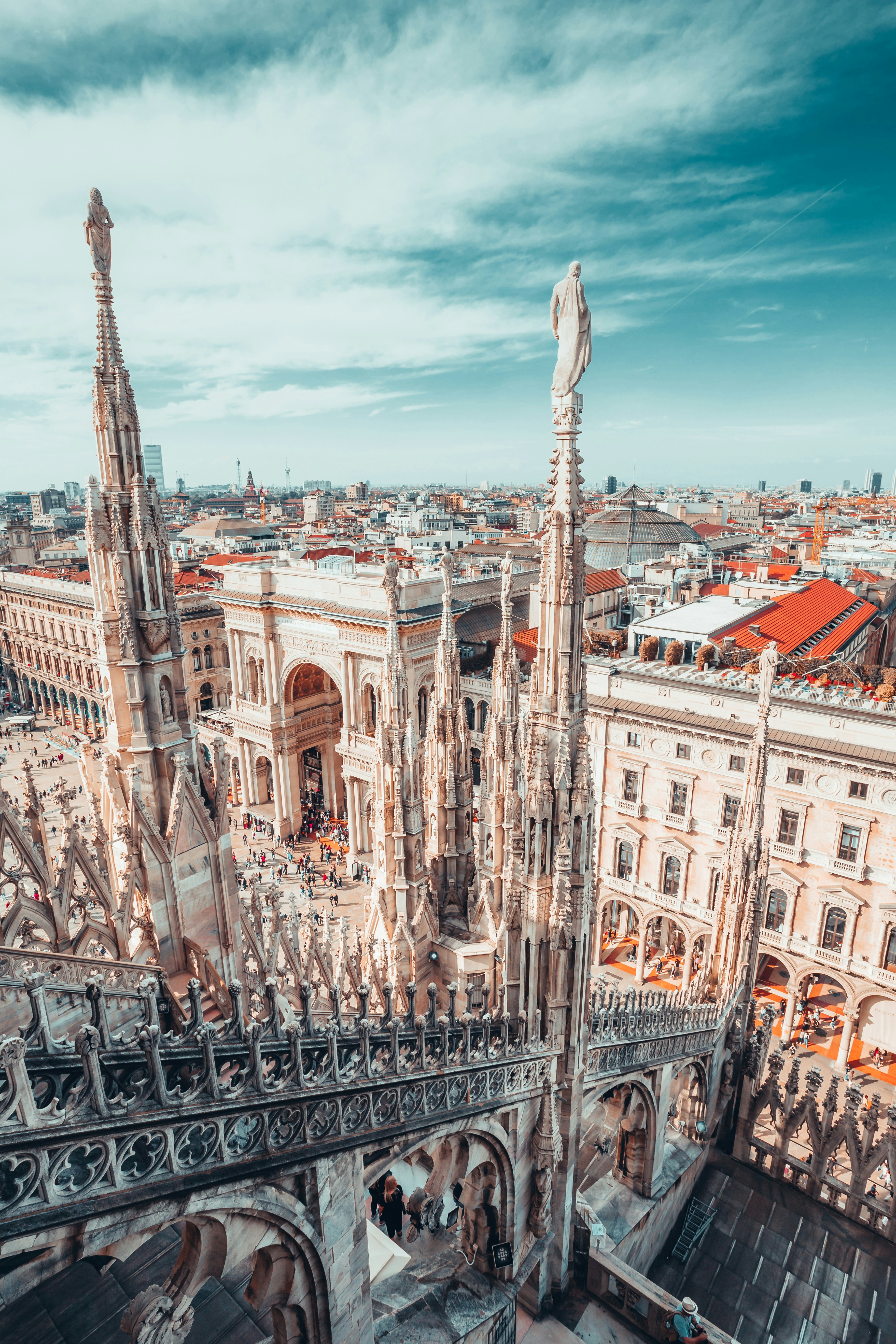 The ornate rooftop and spires of Milan Cathedral.