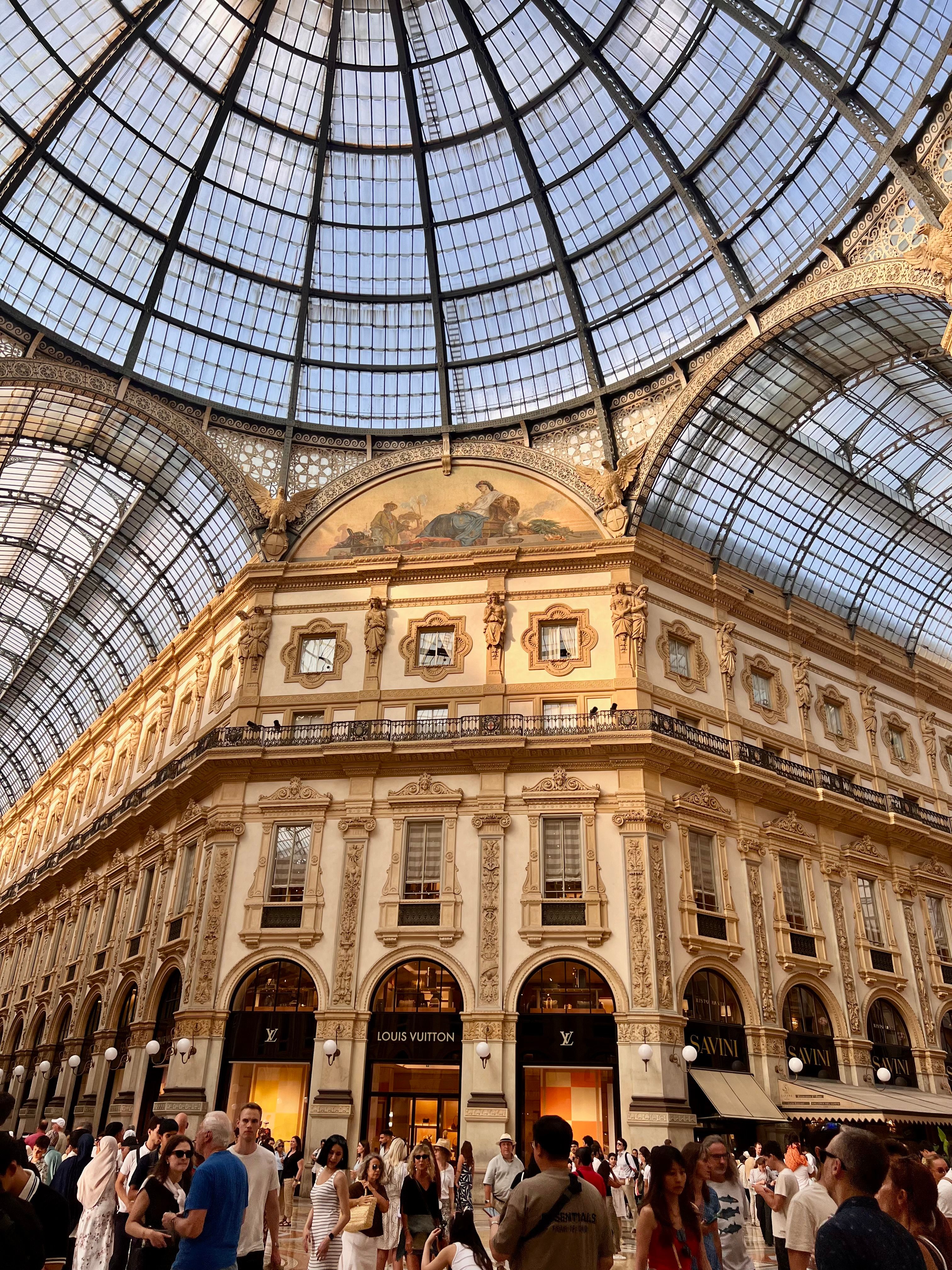 The glass-and-iron dome of Milan’s Galleria Vittorio Emanuele II.