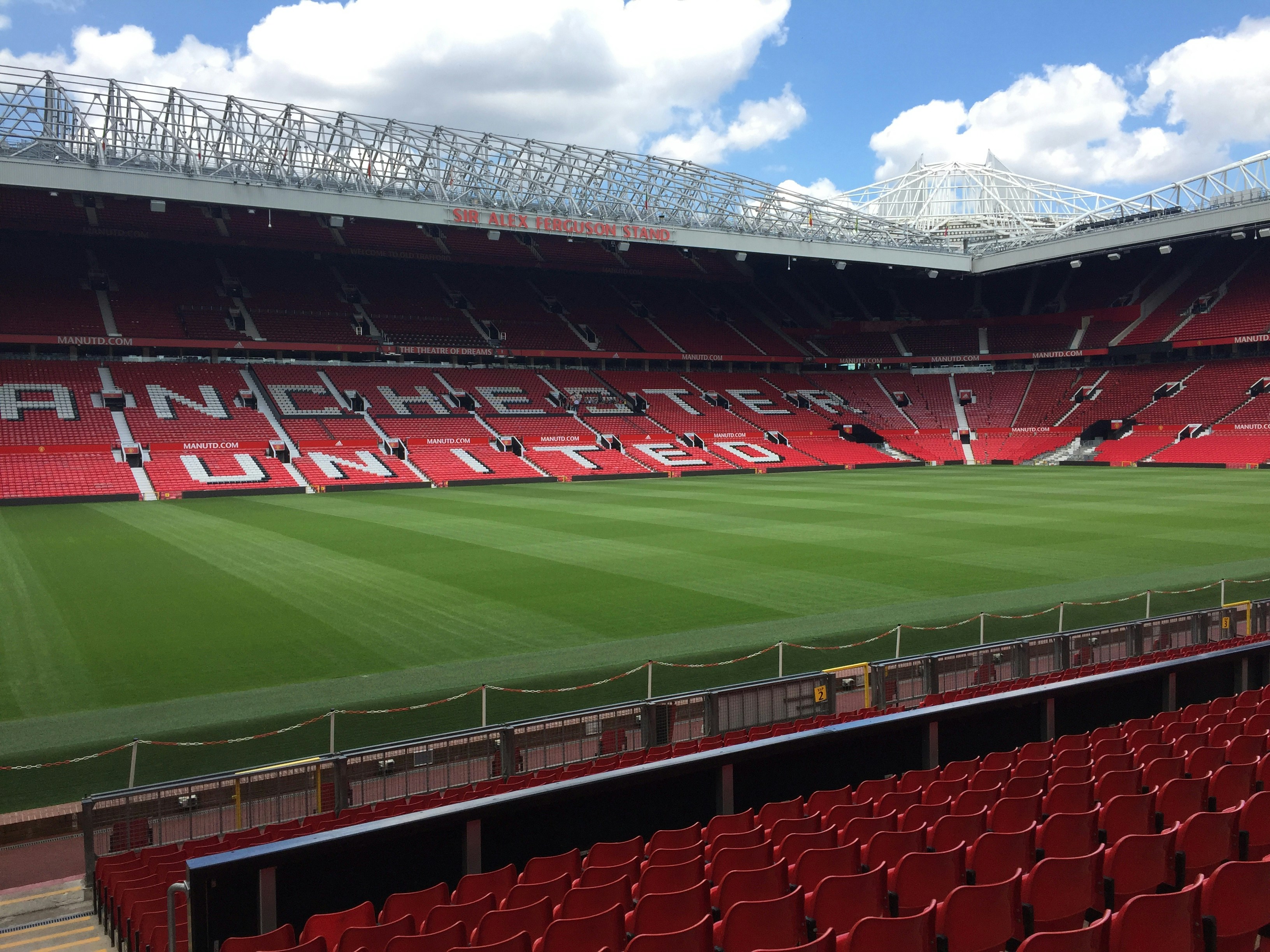 The pitch and stands at Old Trafford in Manchester