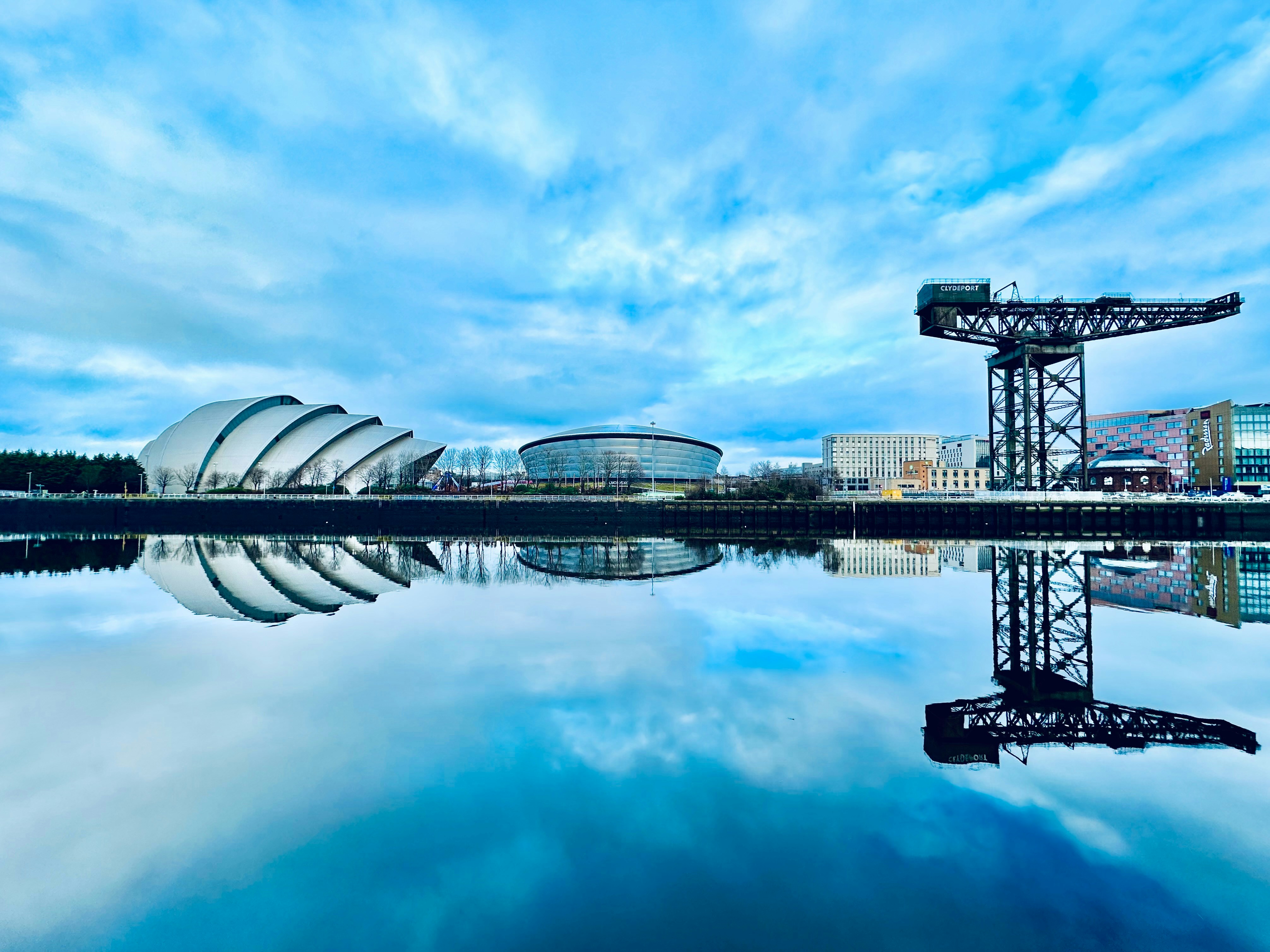 The Finnieston Crane and River Clyde waterfront in Glasgow